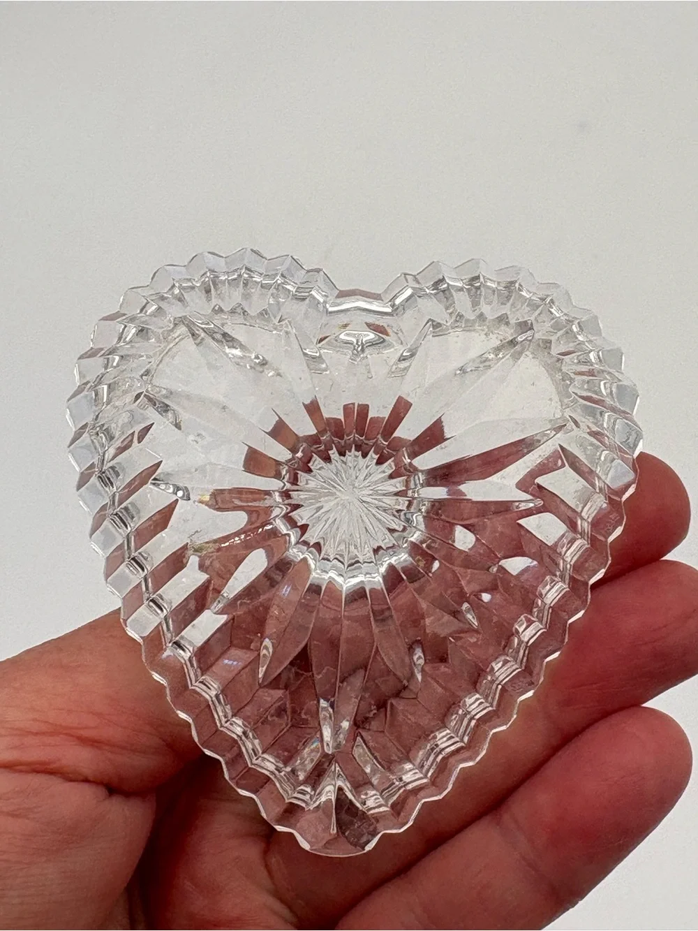 Small Vintage Clear Glass Heart Ring Holder